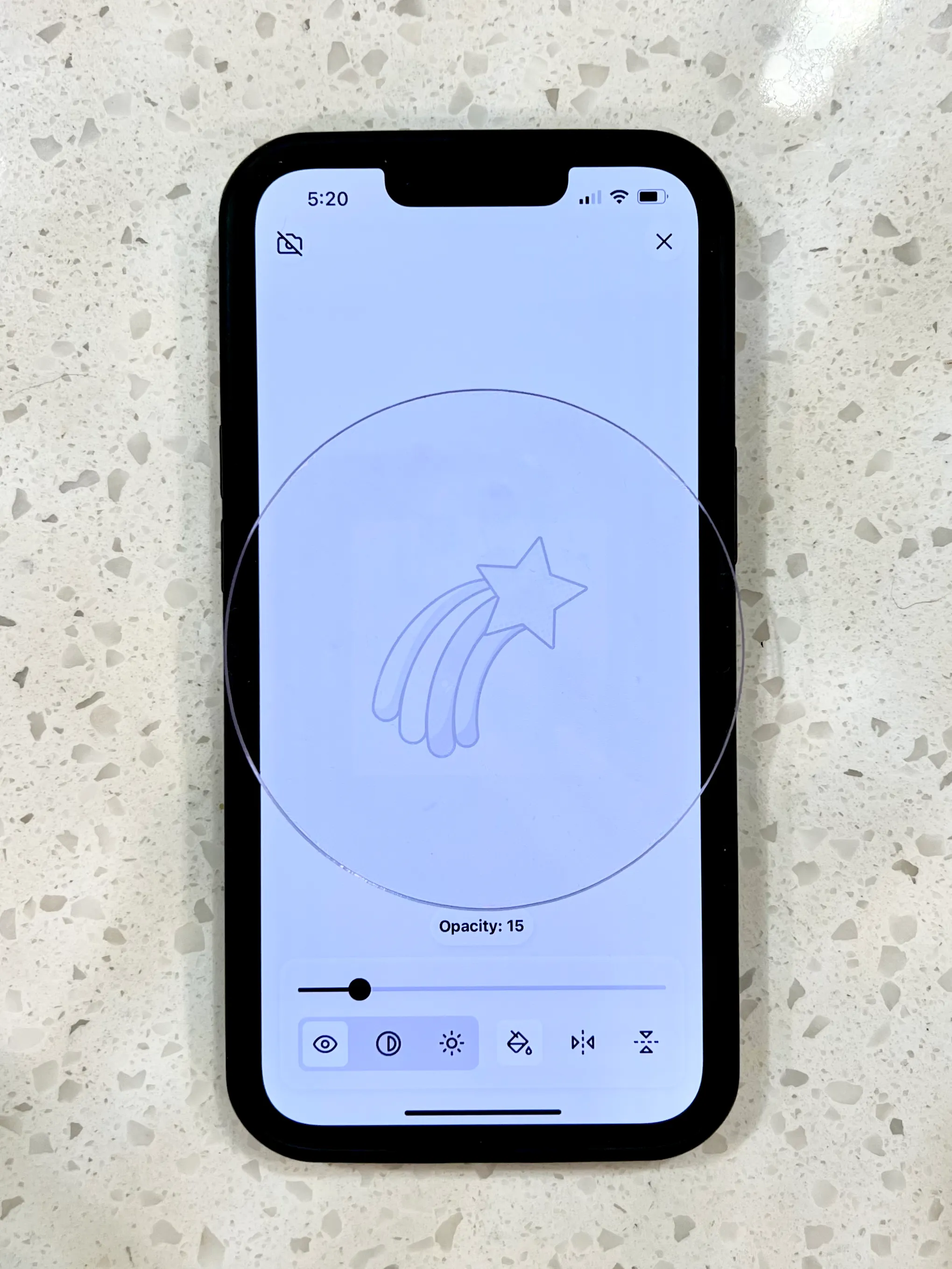 Design opened in Flowly with adjusted size and opacity