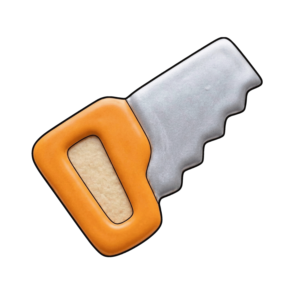 Gray hand saw cookie with an orange handle