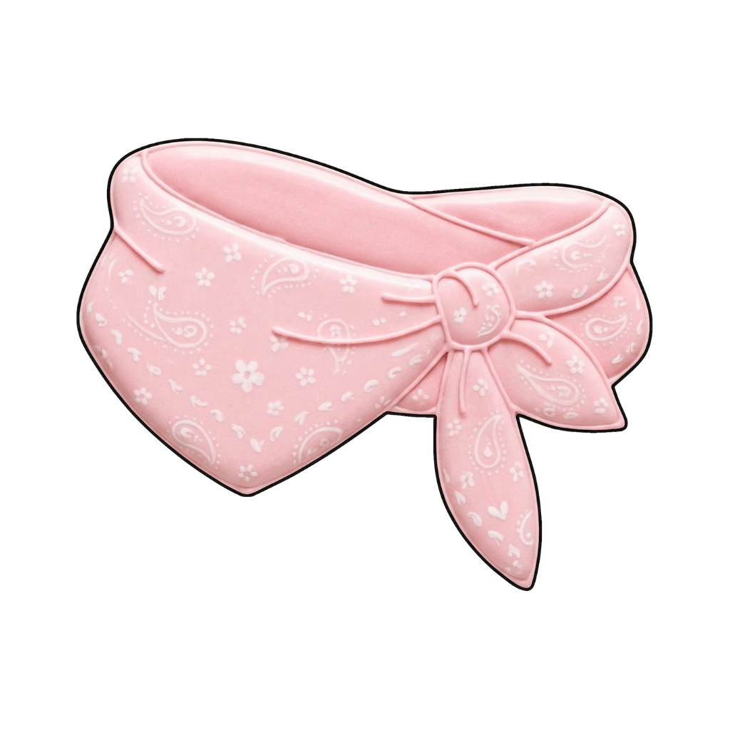 Pink bandana cookie with white paisley pattern and bow