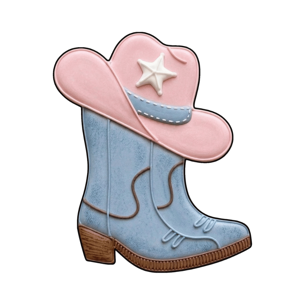 Blue western boot cookie layered with a pink hat and white star