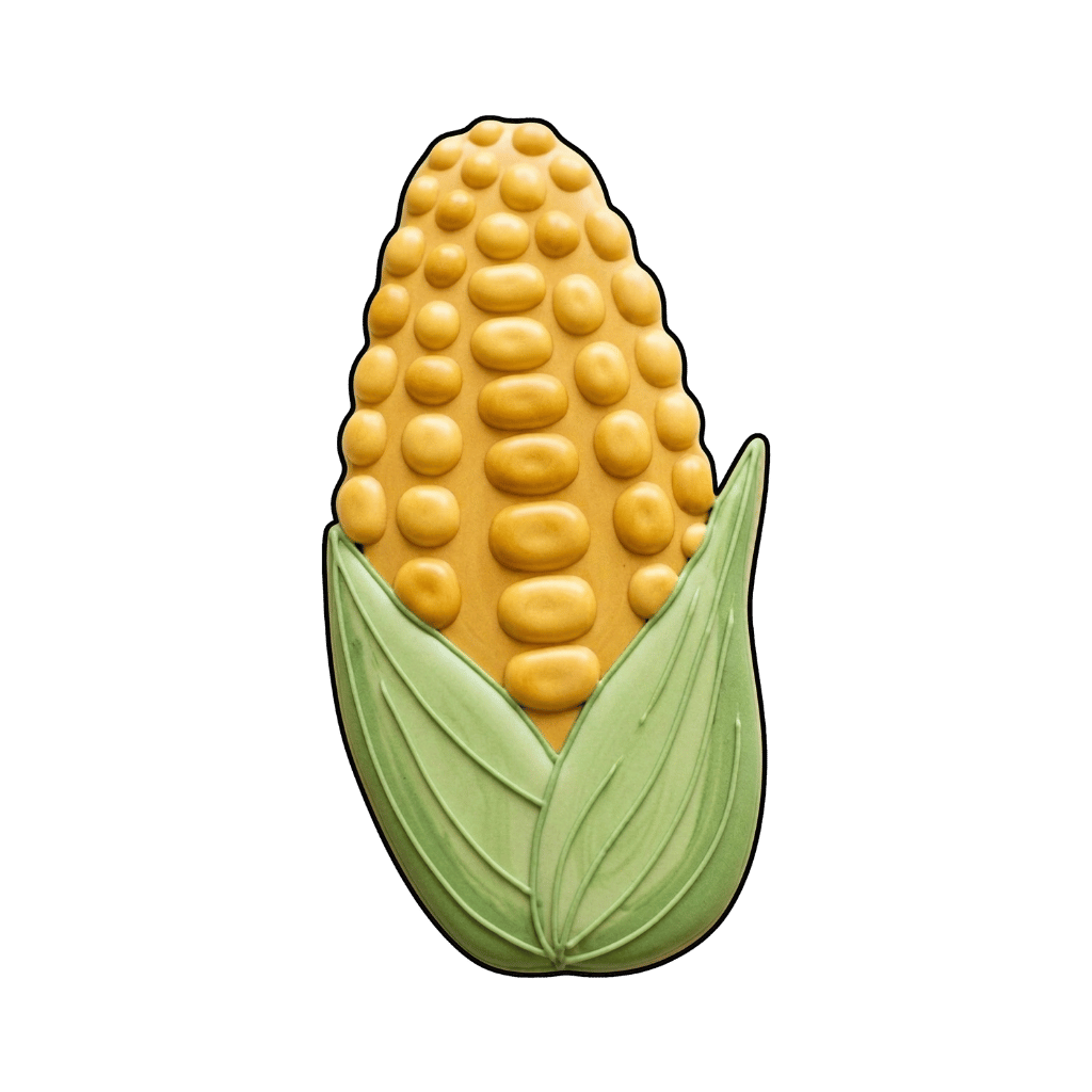 Corn on the cob cookie with green husk leaves