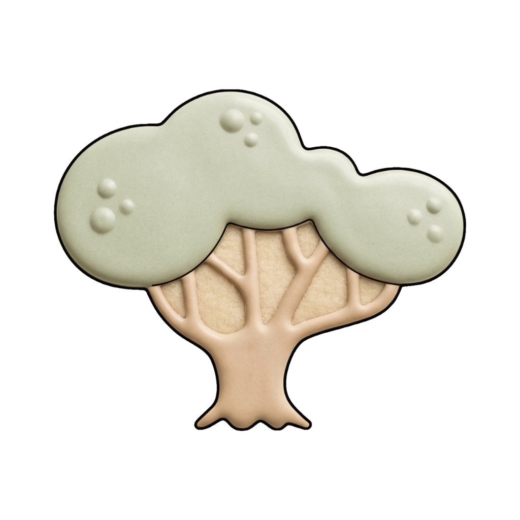 Rounded safari tree cookie with pale green canopy and tan trunk