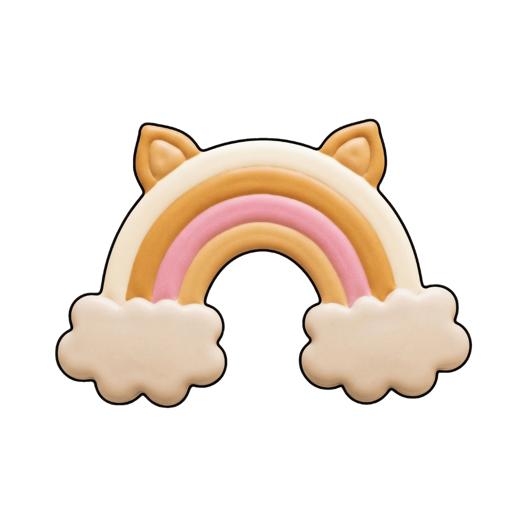 Soft blush and honey rainbow cookie with animal ears and cloud ends